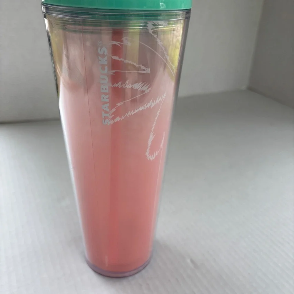 Starbucks Los Angeles Palm Tree Pink Iridescent Venti Tumbler‎ 24oz  Lid Straw